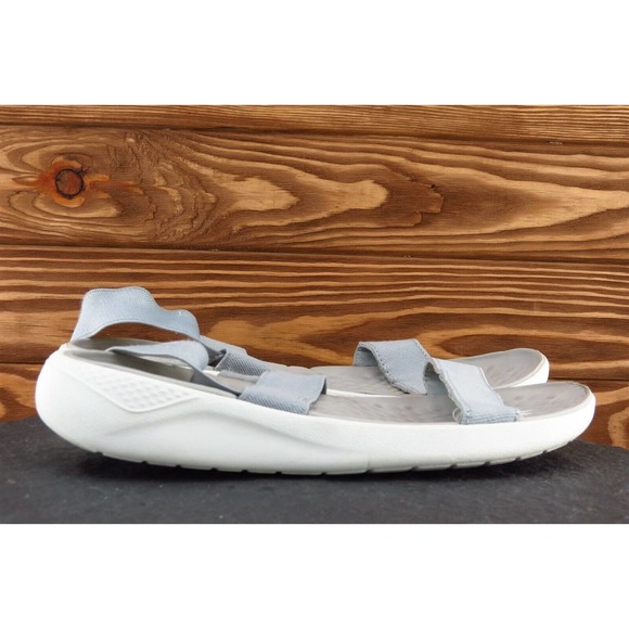Crocs Sz 11 M Gray Ankle Strap Fabric Women Sandals - Picture 4 of 7